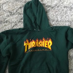 thrasher flame logo forest green hoodie